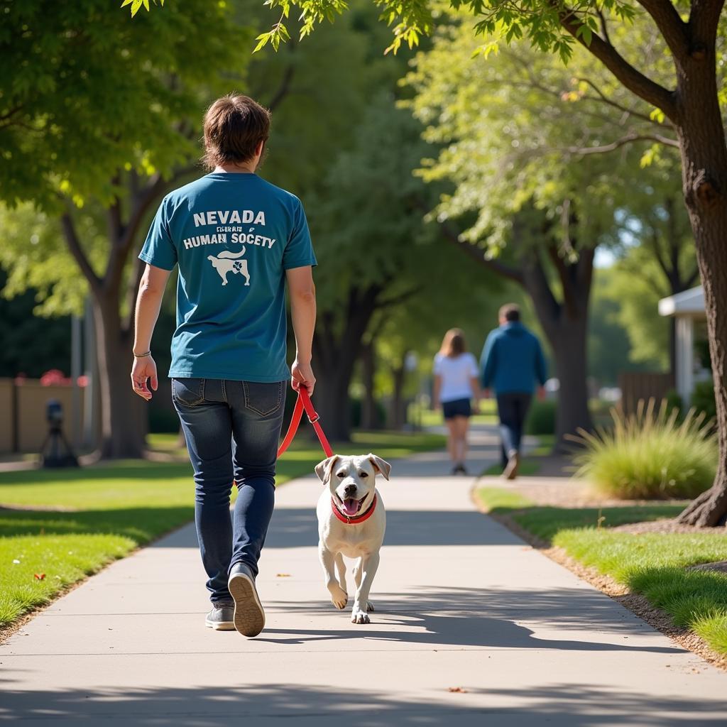 Nevada Humane Society Volunteer Walking a Dog