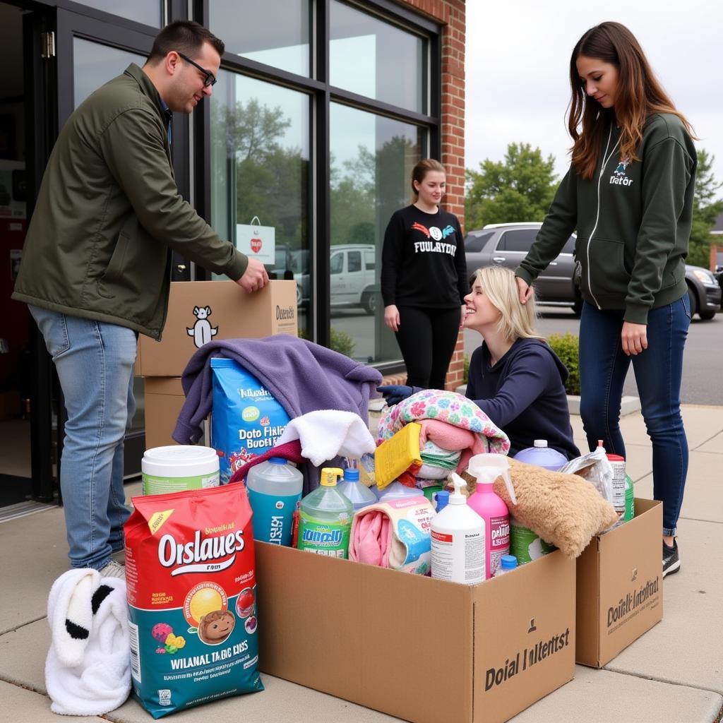 Community members donating supplies to the New Milford Animal Welfare Society