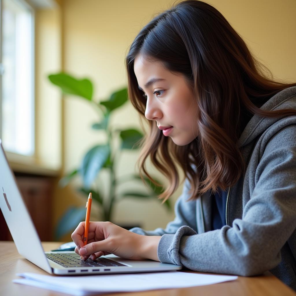 Student Writing Their NHS Essay on a Laptop