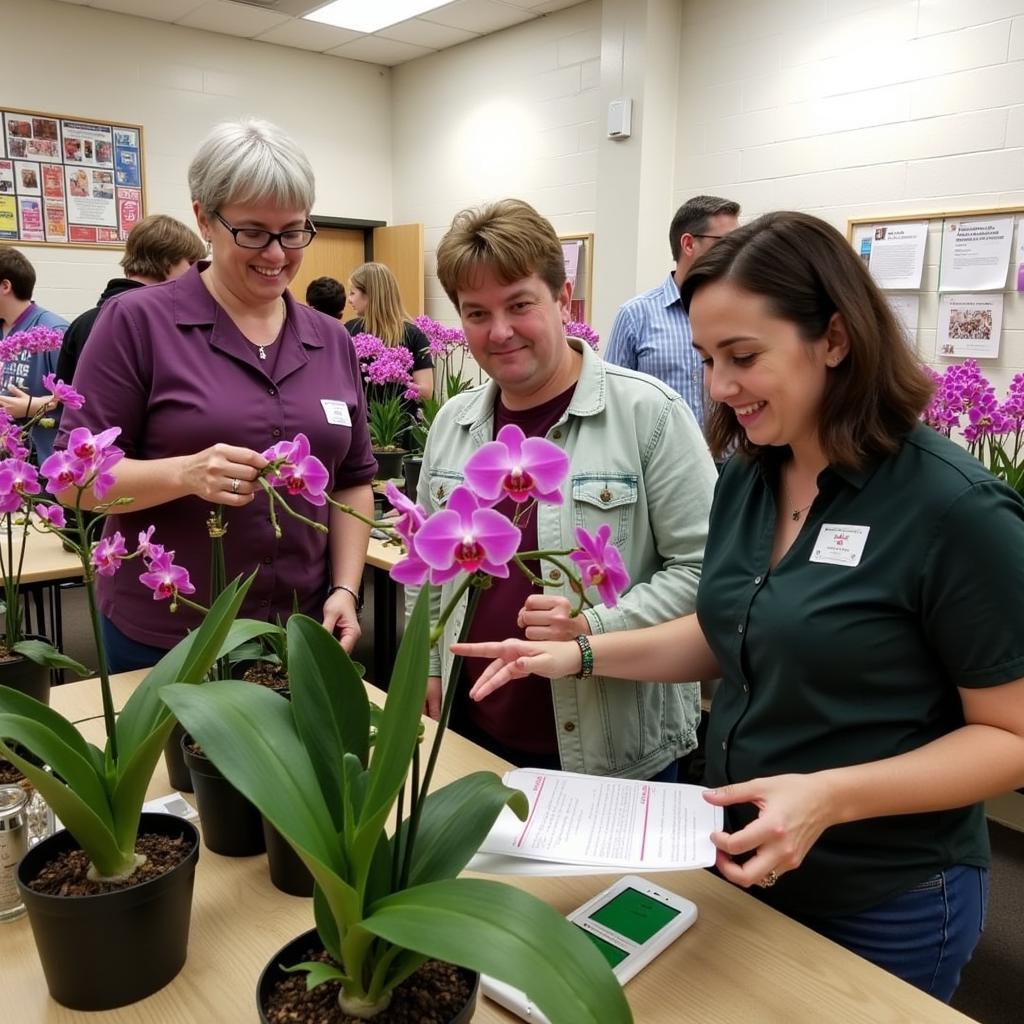 NJ Orchid Society members participate in a community outreach event, sharing their love of orchids with the local community.