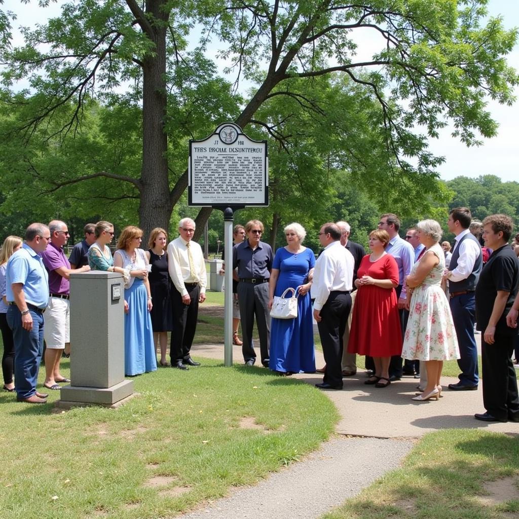 NSUP Historical Marker Dedication Ceremony - A group of people gathered around a newly dedicated historical marker, signifying the NSUP's commitment to commemorating significant locations and events related to Utah's pioneer history.