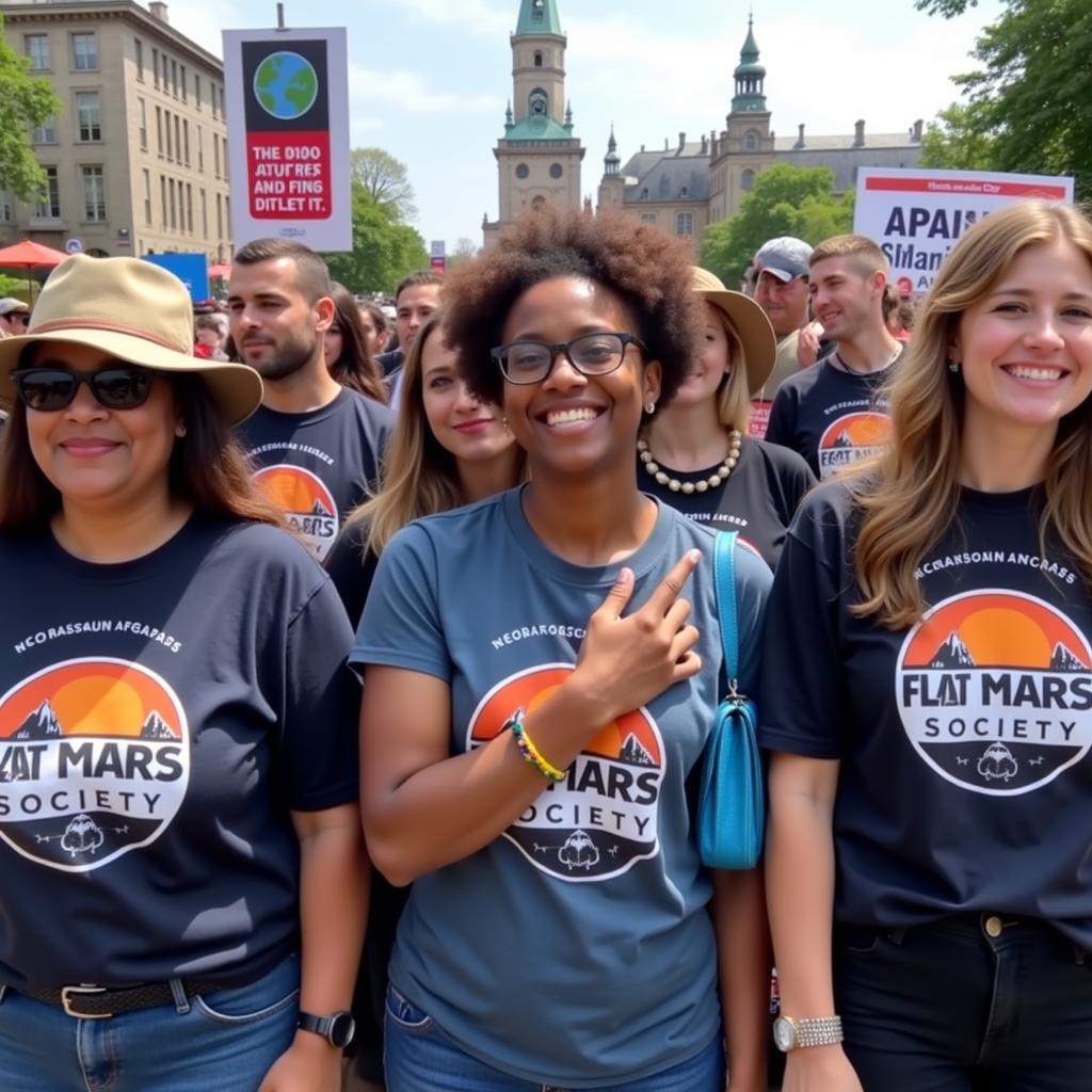 People Wearing Flat Mars Society T-Shirts at a Peace Rally