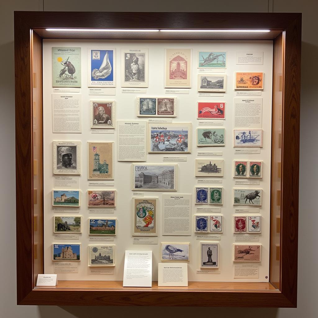 Display of stamps at a postal commemorative society exhibition