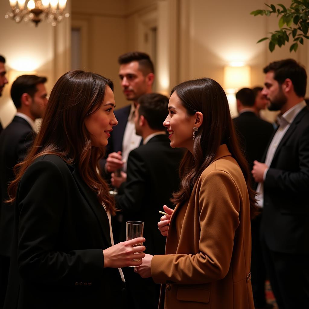 People networking and discussing social issues at a private society party