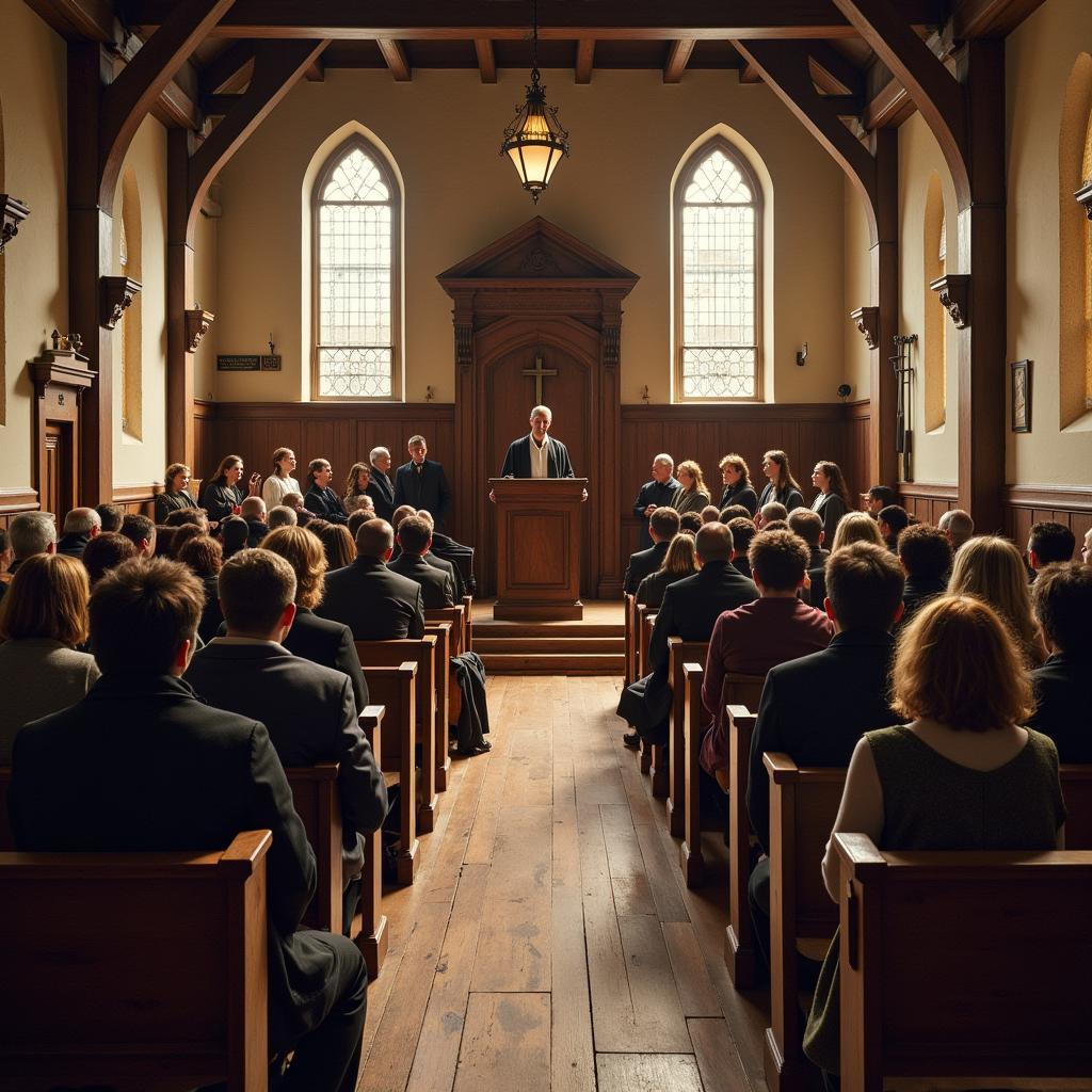 Puritan Church Service in Colonial Massachusetts