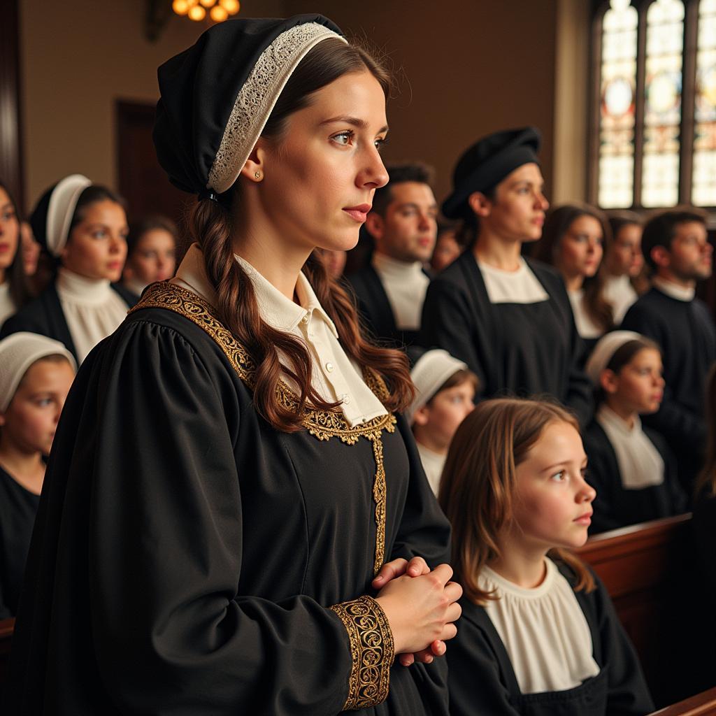 Puritan Family Attending Church Service