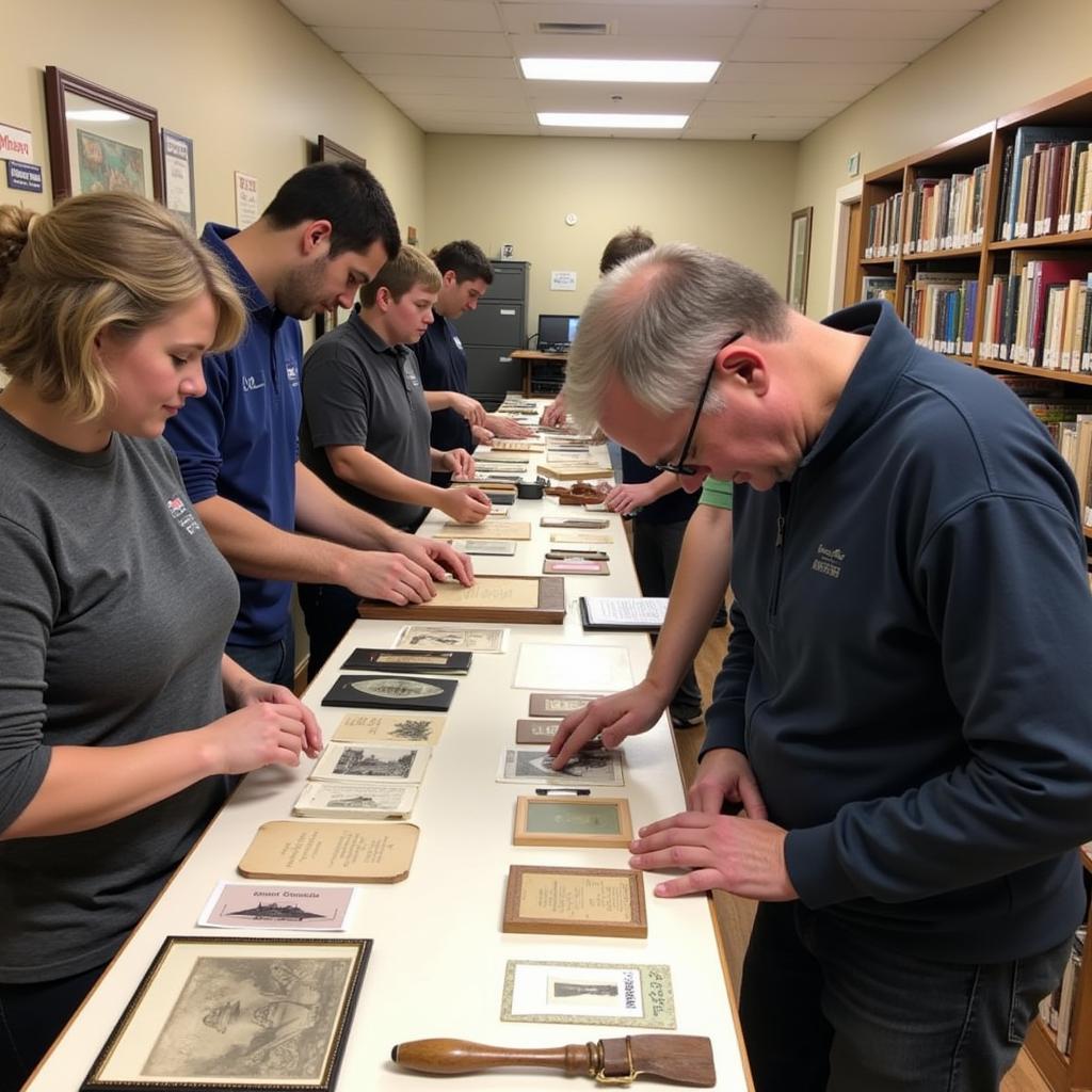 Rapidan Heritage Society members carefully archiving historical artifacts.