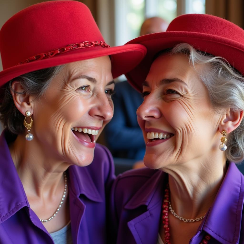 Red Hat Society members share a laugh