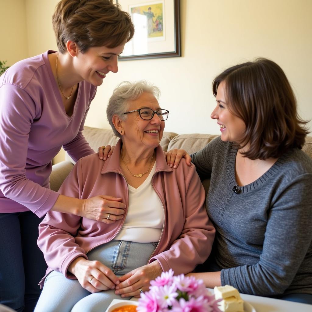 Relief Society members visiting someone in need, demonstrating compassion and support.