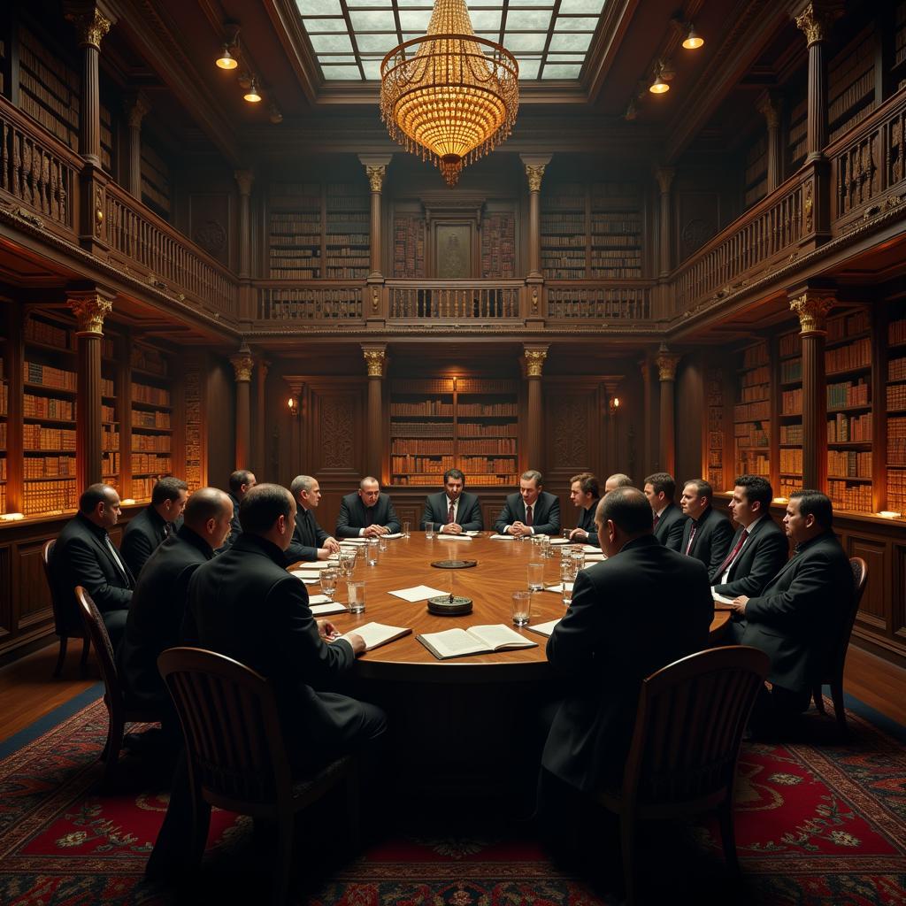 Secret Society Meeting in a Hidden Library