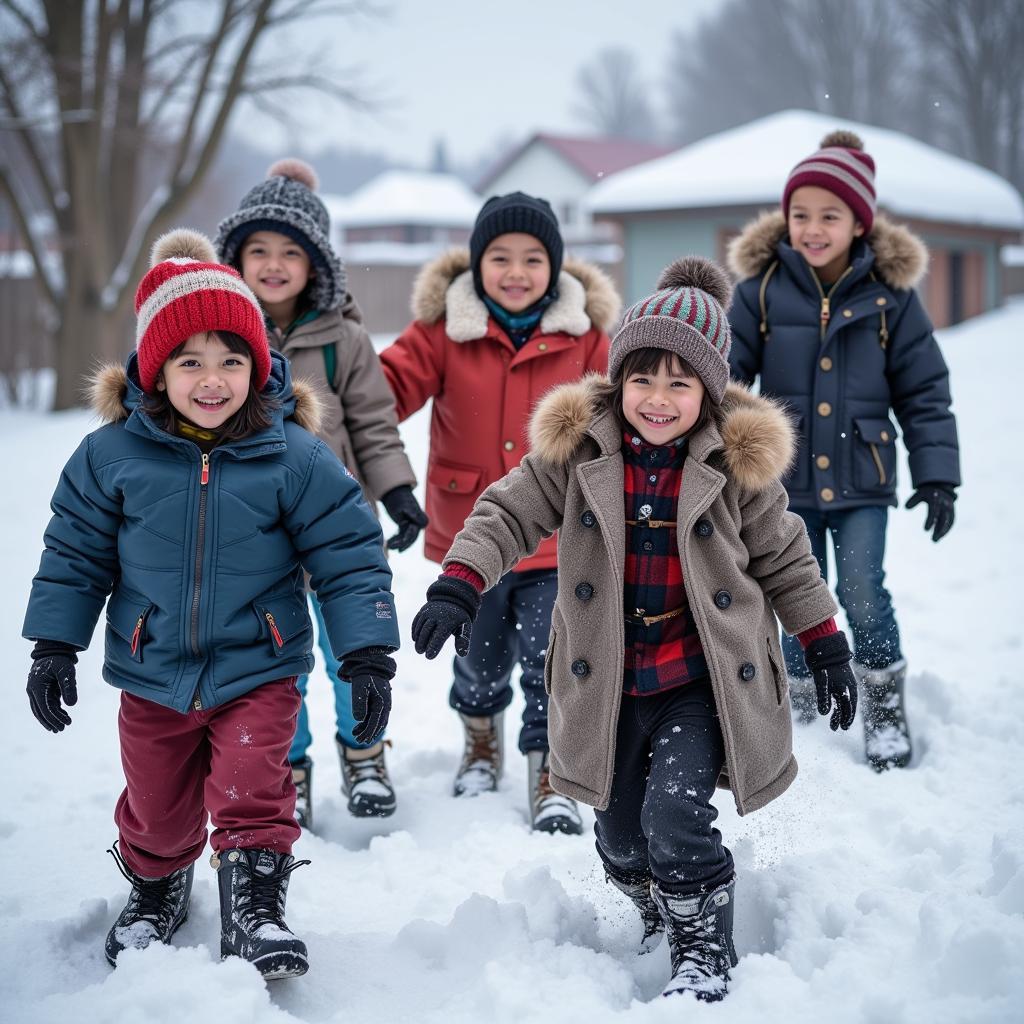 Snow Society Children Playing