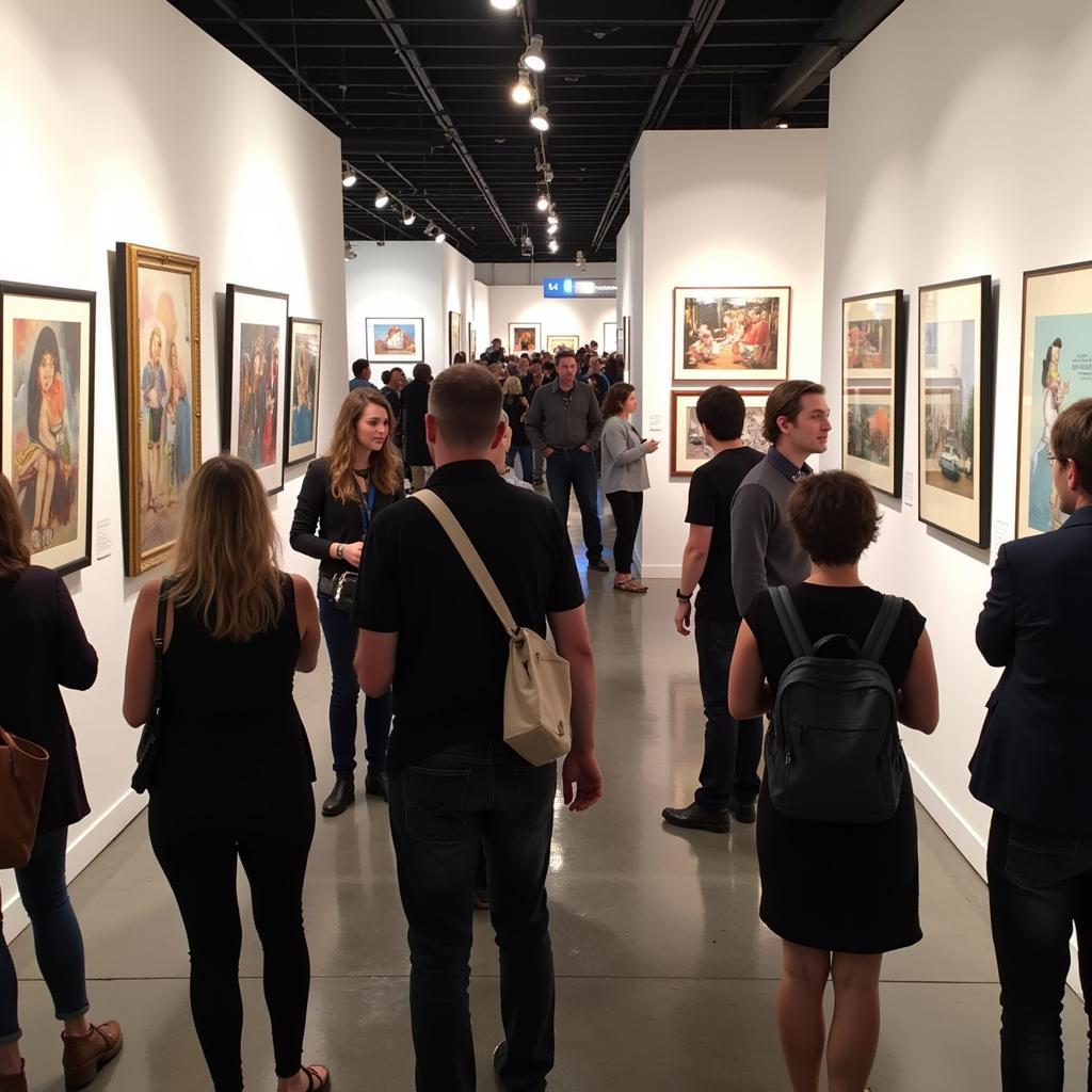 Attendees Engaging with Art at the Society of Illustrators Show