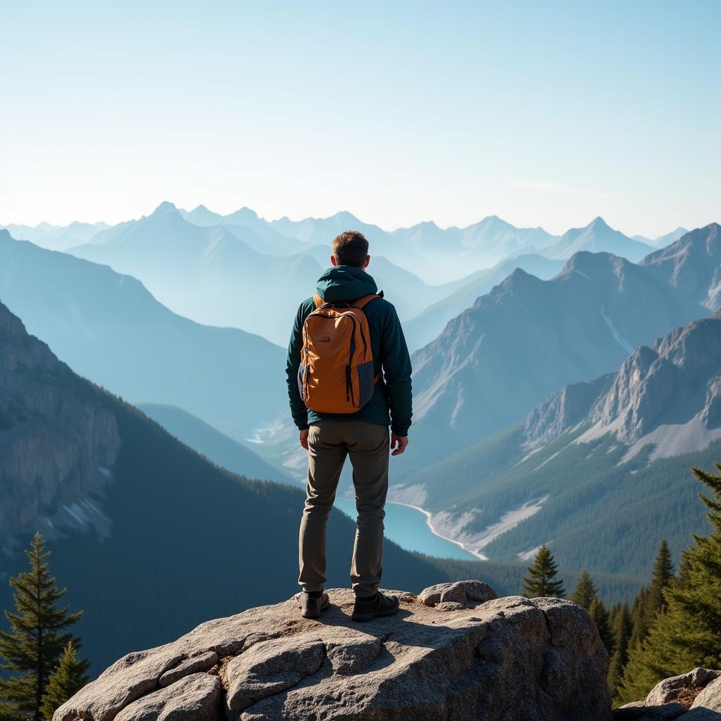 Solo Hiker on a Mountain Top Embracing Self-Discovery