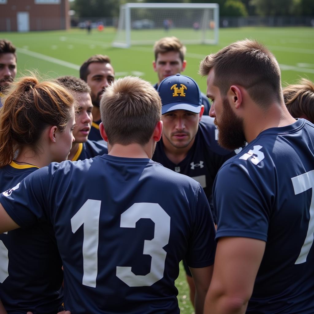 Sports Team Huddle Discussing Strategy and Teamwork