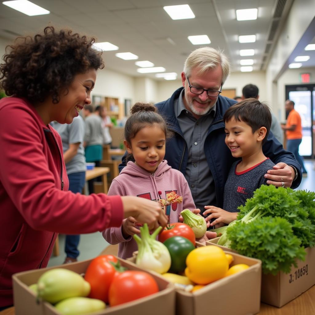 St. Vincent de Paul Family Support Naples FL -  A volunteer from St. Vincent de Paul helps a family select fresh produce at a local food pantry.