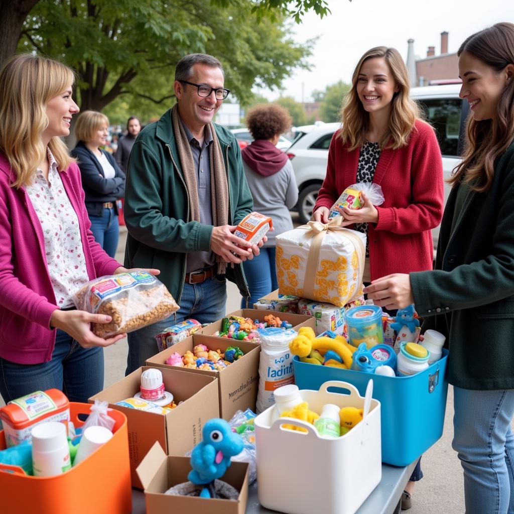 Community members donating supplies during a donation drive at the Stephens County Humane Society.