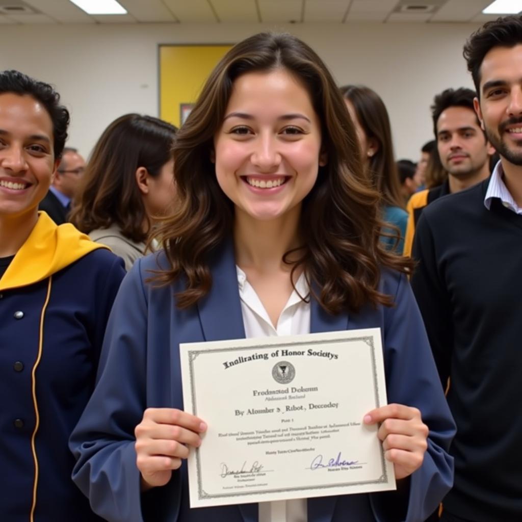 Student Celebrating Honor Society Induction