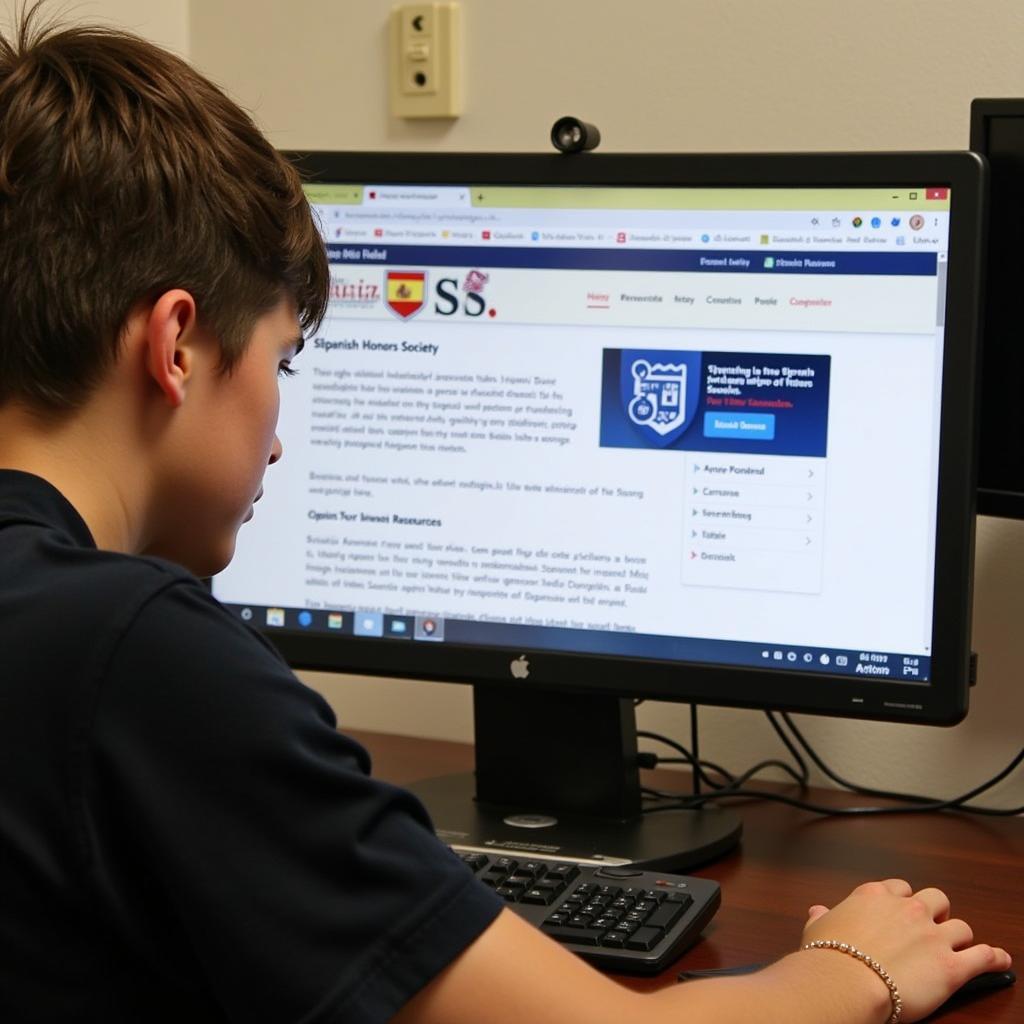 Student researching Spanish Honors Society online