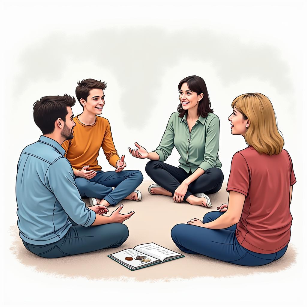 People sitting in a circle, talking, support group setting