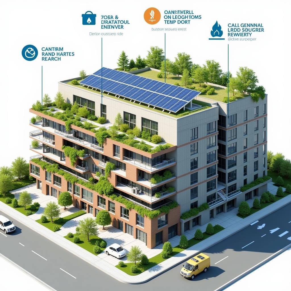 Green Building with Solar Panels and Recycled Materials