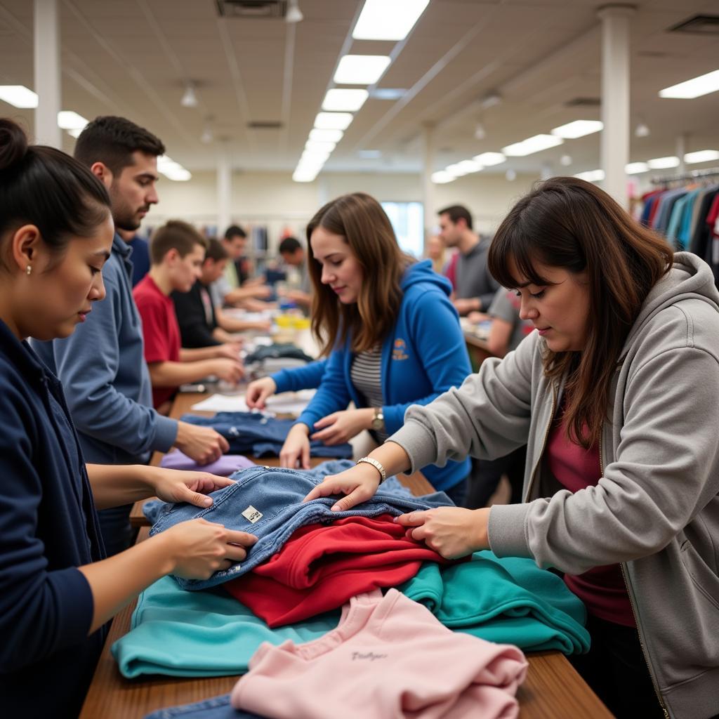 Volunteers sorting donations at the St. Vincent de Paul thrift store in Detroit