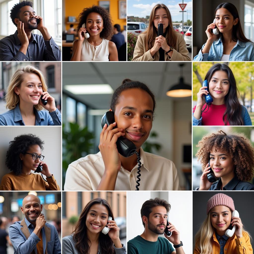 People using telephones in various social settings