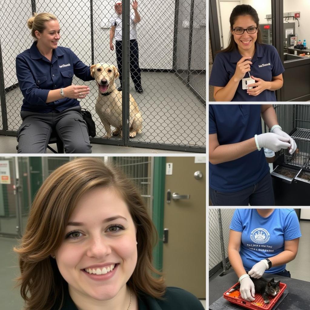 Volunteers at Temple Humane Society caring for animals.