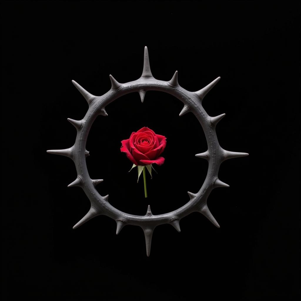 A symbolic representation of The Rose Society, showing a single red rose enclosed within a circle of thorns.