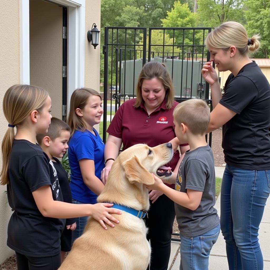 A dog from the Thurston County Humane Society meeting its potential family.