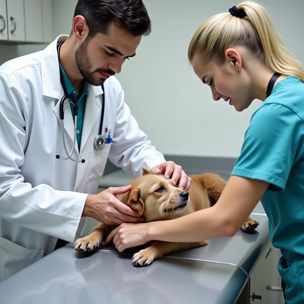 Veterinarian Providing Care to a Rescued Dog