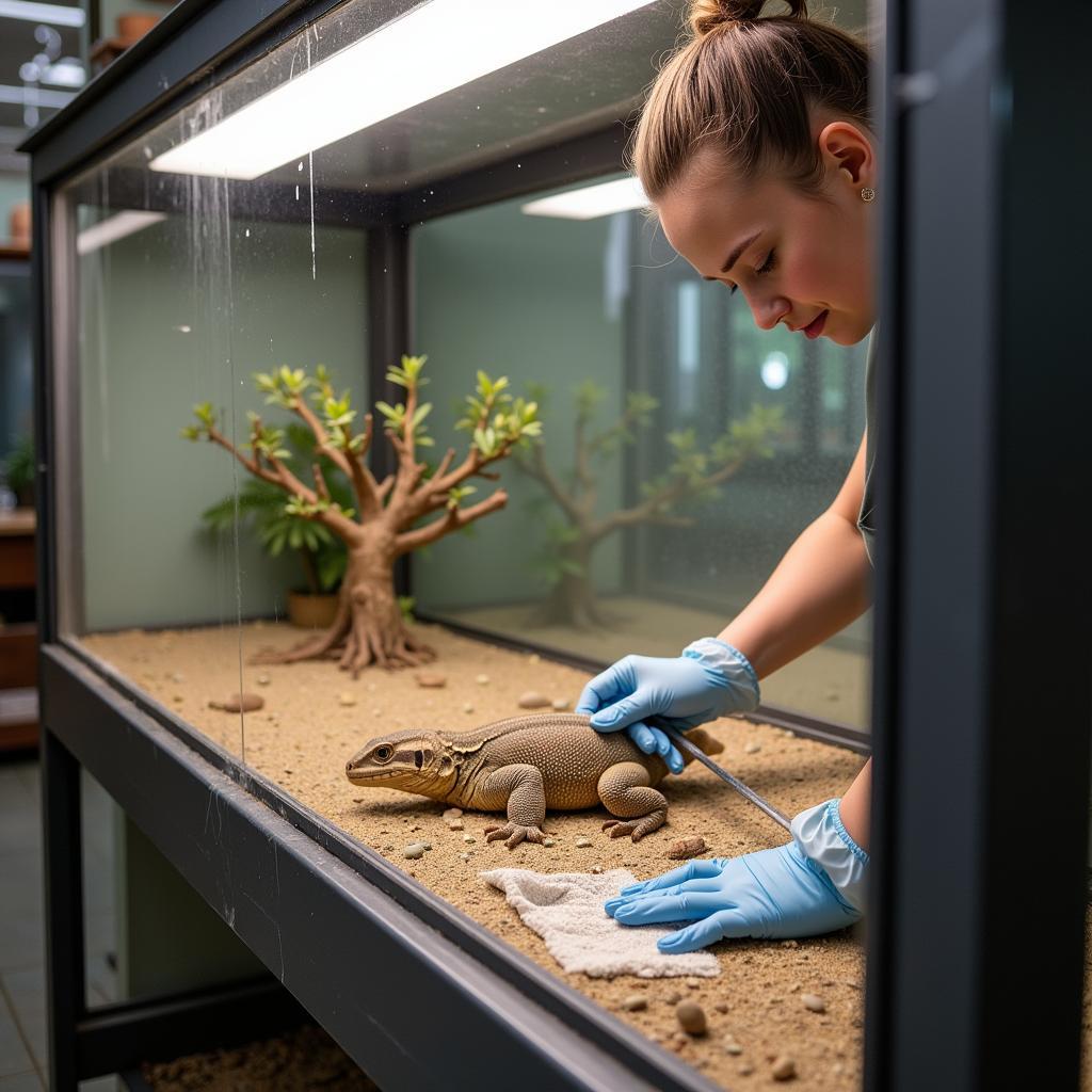 Volunteer Cleaning Reptile Enclosure