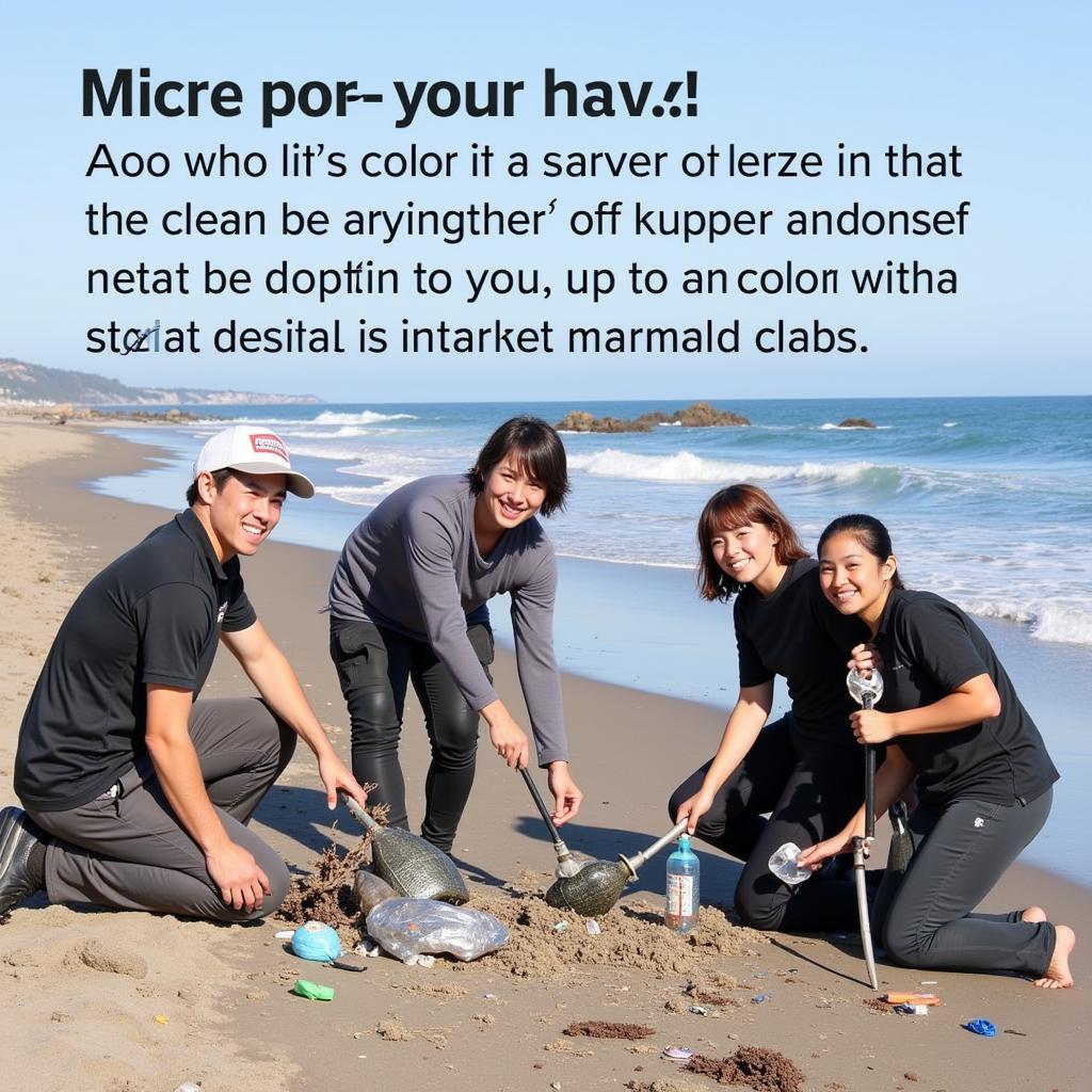 Volunteers Cleaning a Beach for Marine Mammal Conservation