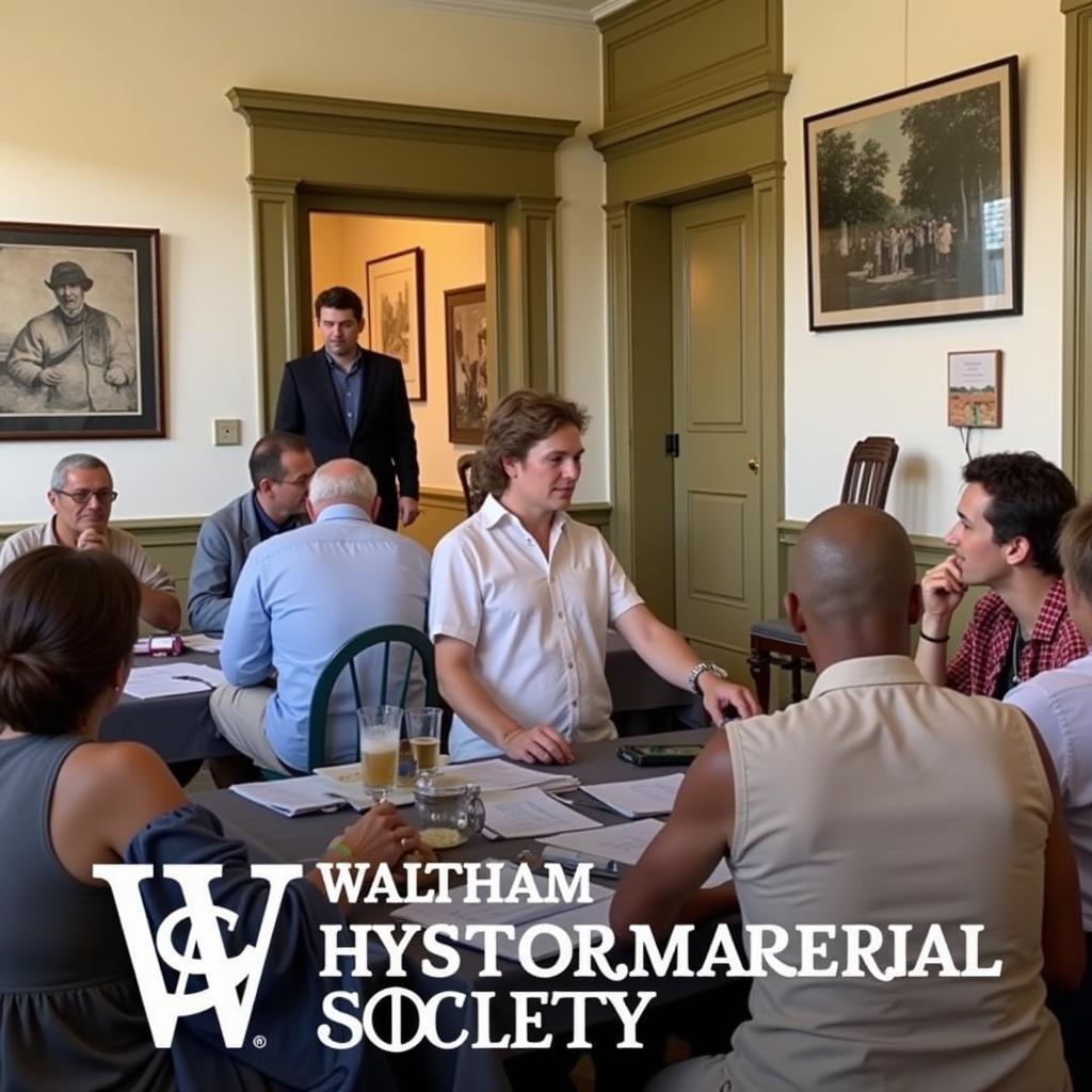 A community event hosted by the Waltham Historical Society, showcasing community engagement and historical education.