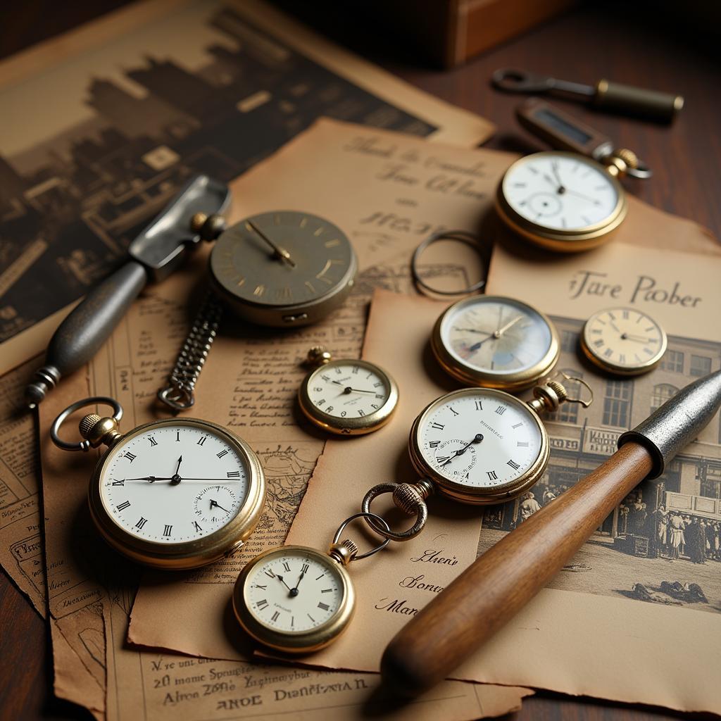 Historical artifacts from the Waltham Watch Company, including watches, tools, and documents, preserved by the Waltham Historical Society.