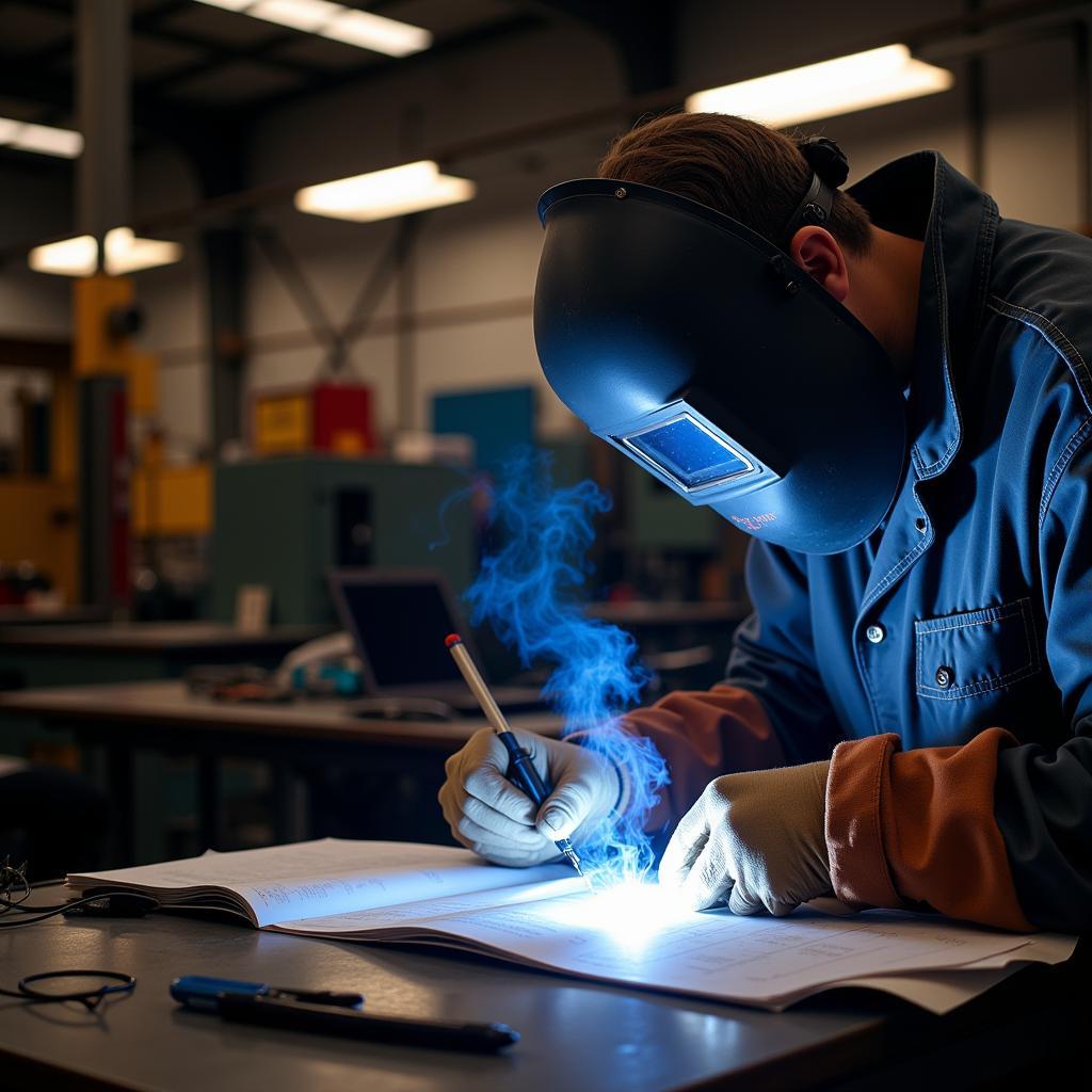 Welder Preparing for AWS Certification Exam