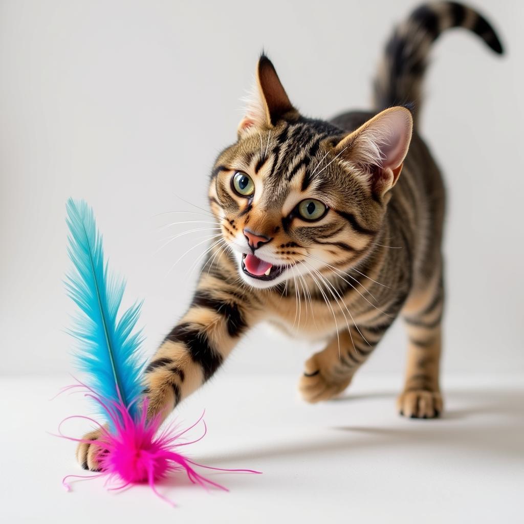 A playful cat enjoying a toy at the Wiregrass Humane Society.