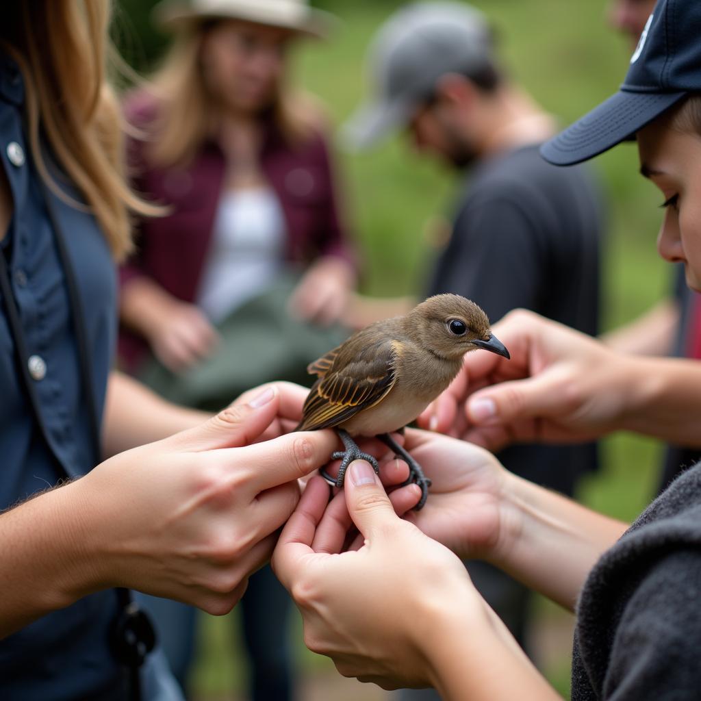 Wisconsin Ornithological Society members banding birds for research