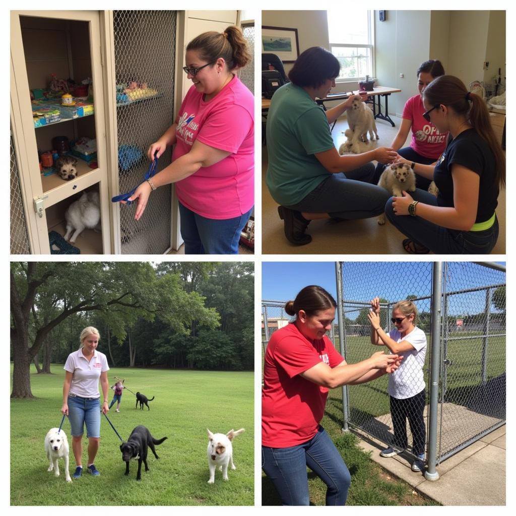 Yulee Humane Society Volunteers in Action: Volunteers interacting with cats and dogs at the Yulee Humane Society shelter.