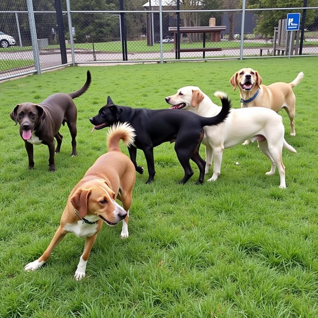 Adoptable dogs playing together at the Nebraska Humane Society