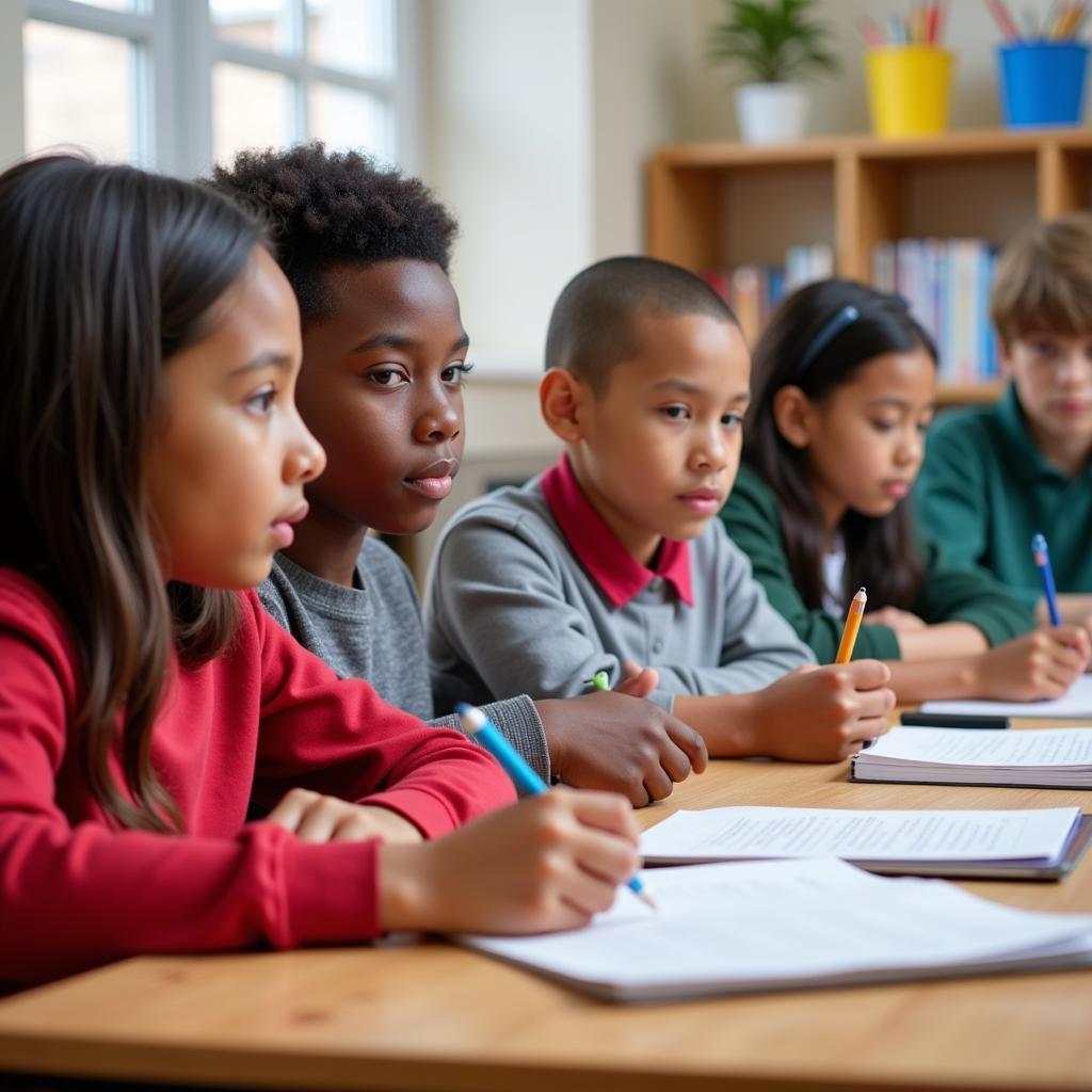 Students from diverse backgrounds engaged in learning activities in a classroom setting