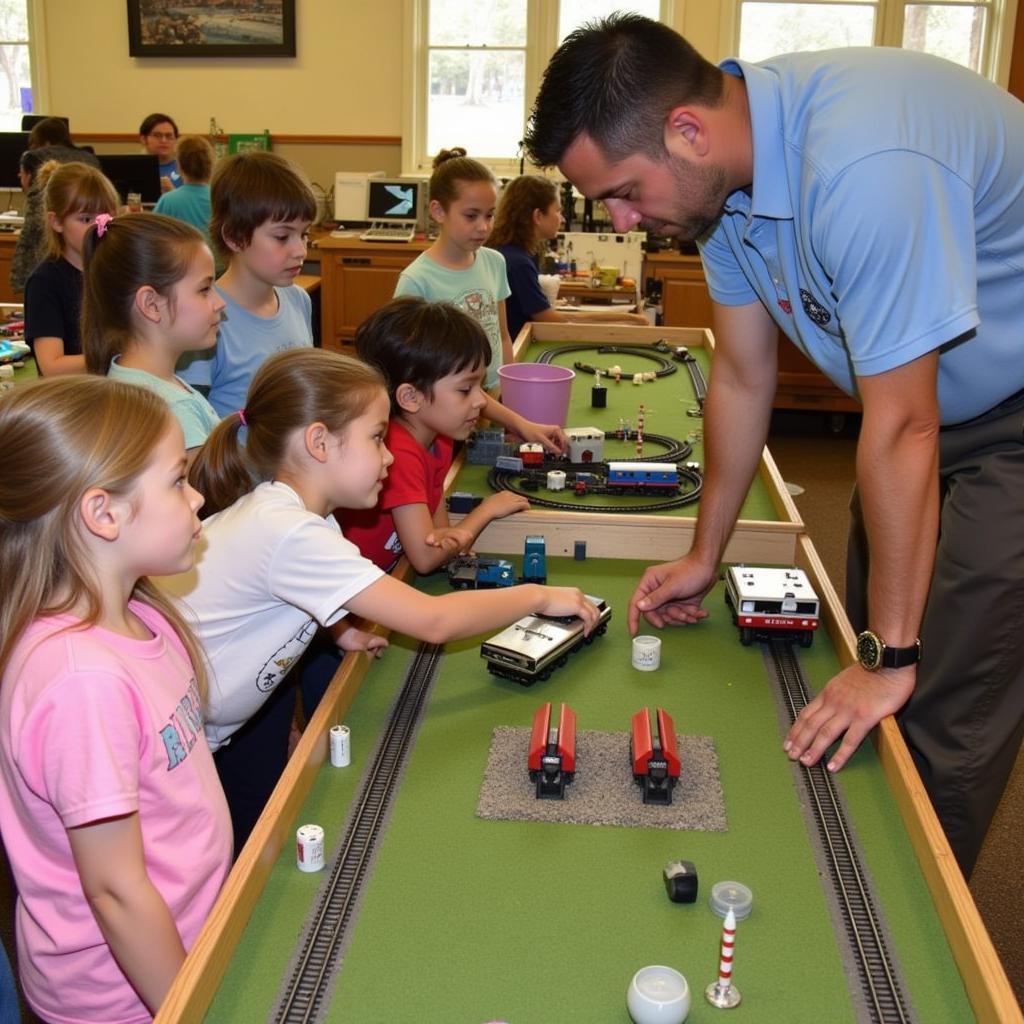 Children engaging in interactive activities at the Amherst Railway Society Show. 