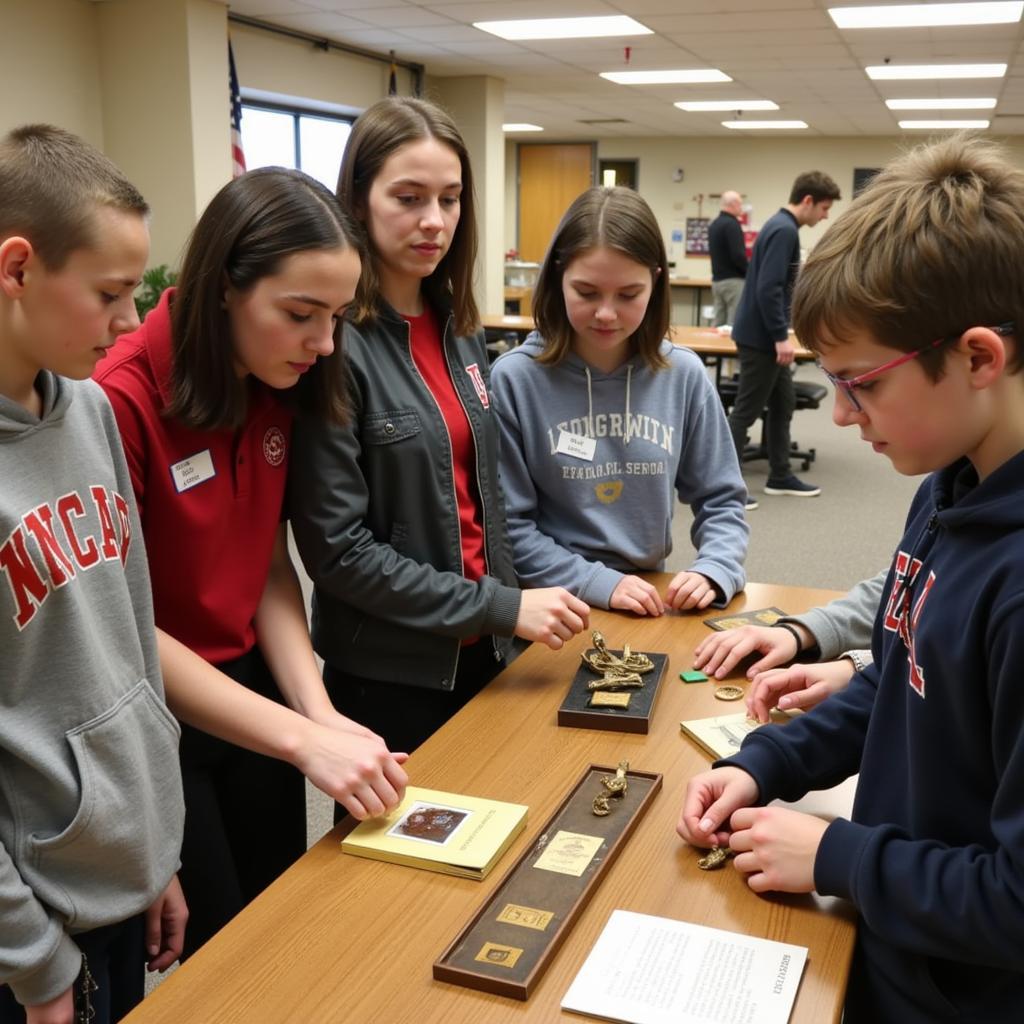 Students participating in an Audrain County Historical Society educational program