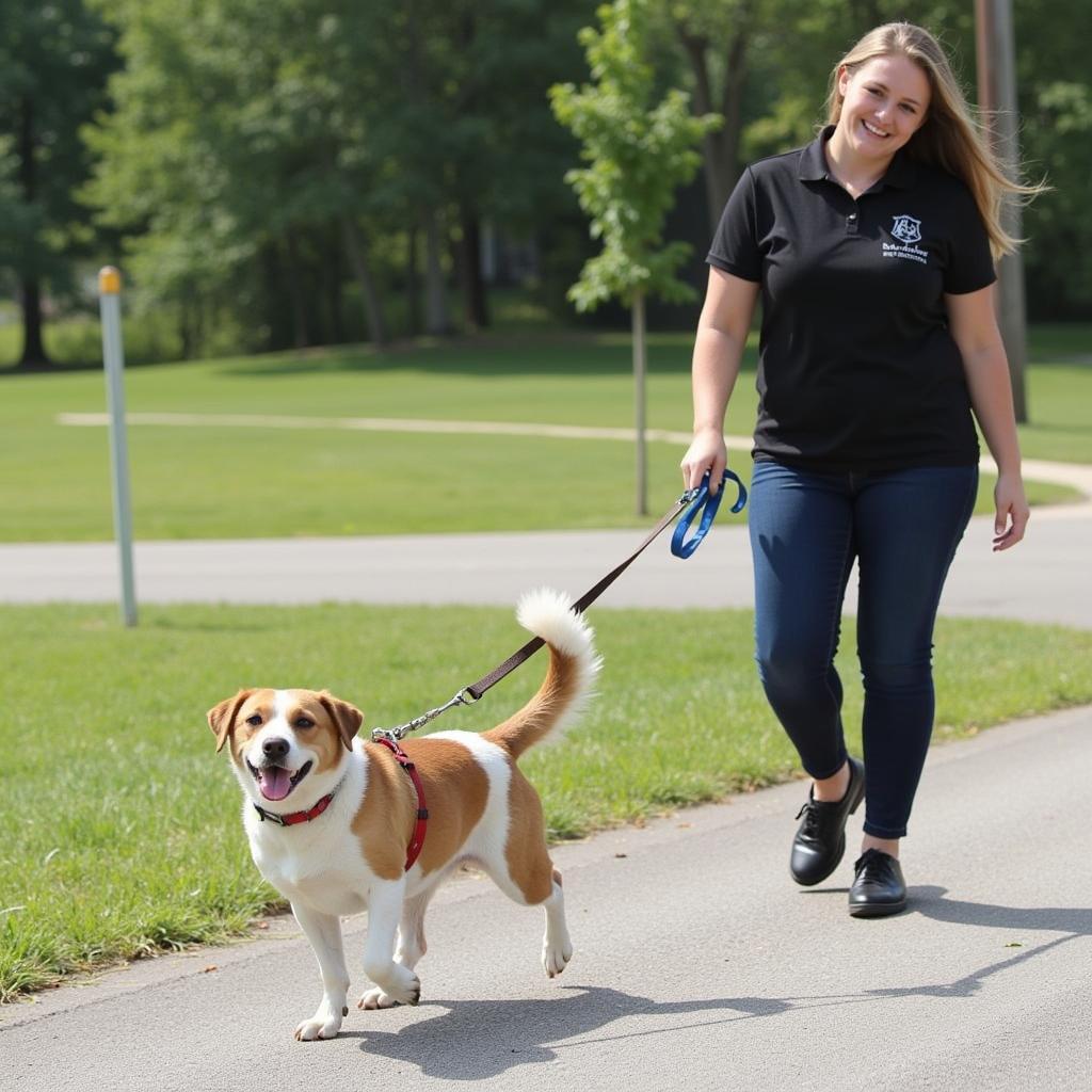 Volunteer Walking a Dog at BFHS