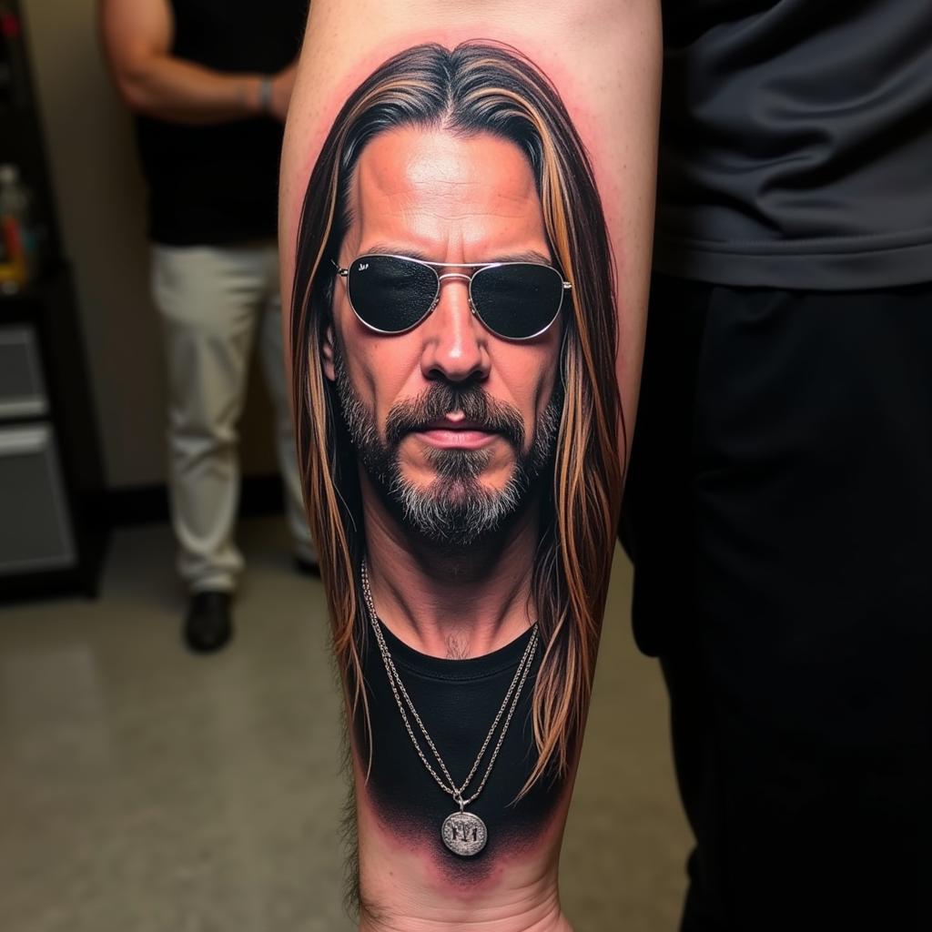 Black Label Society tattoo featuring a portrait of Zakk Wylde