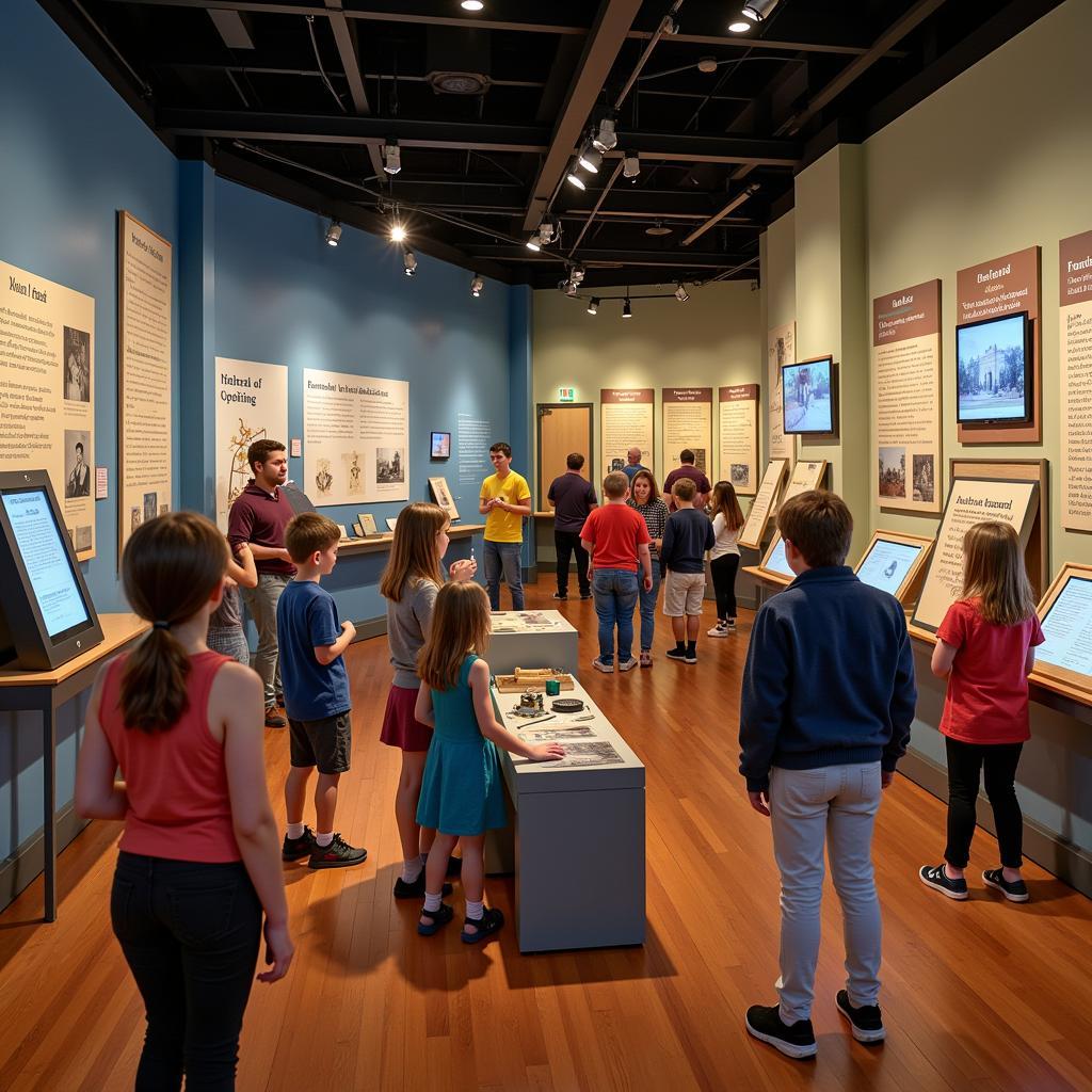 Brookline Historical Society Exhibit:  Visitors engage with interactive displays showcasing the history of Brookline.