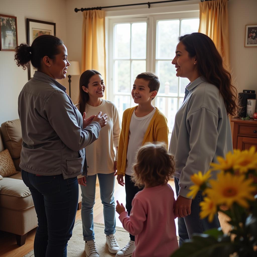 A children's aid society social worker conducting a home visit