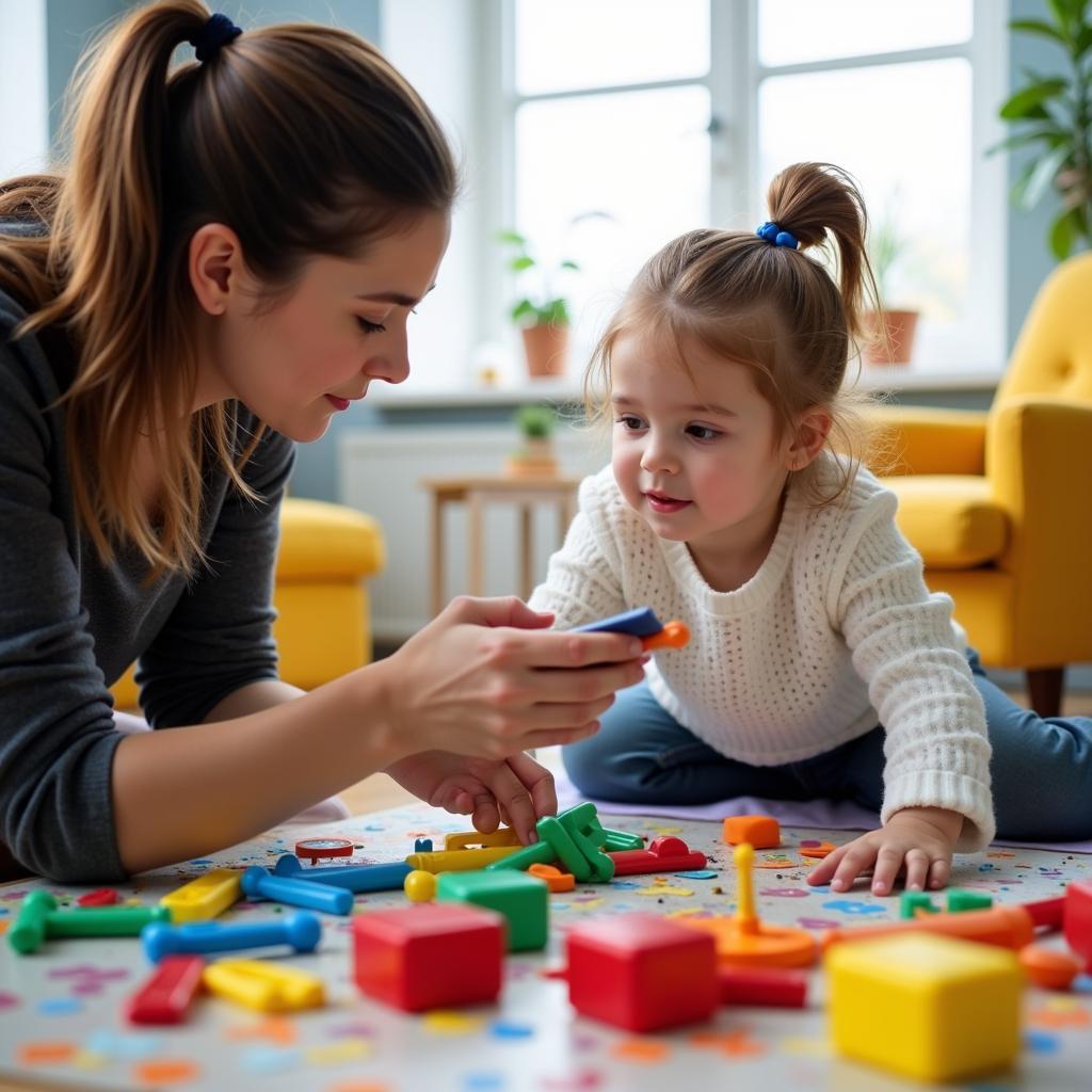 A children's aid society therapist working with a child