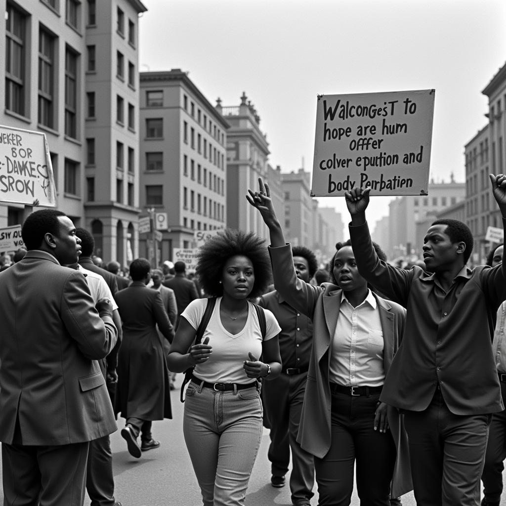 Civil Rights Movement Protests: A large group of people marching for civil rights, highlighting the struggle for equality during the affluent society.