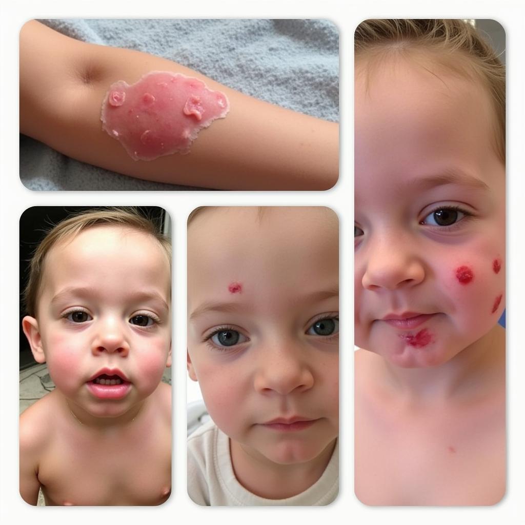 Collage showcasing common childhood skin conditions like eczema and contact dermatitis