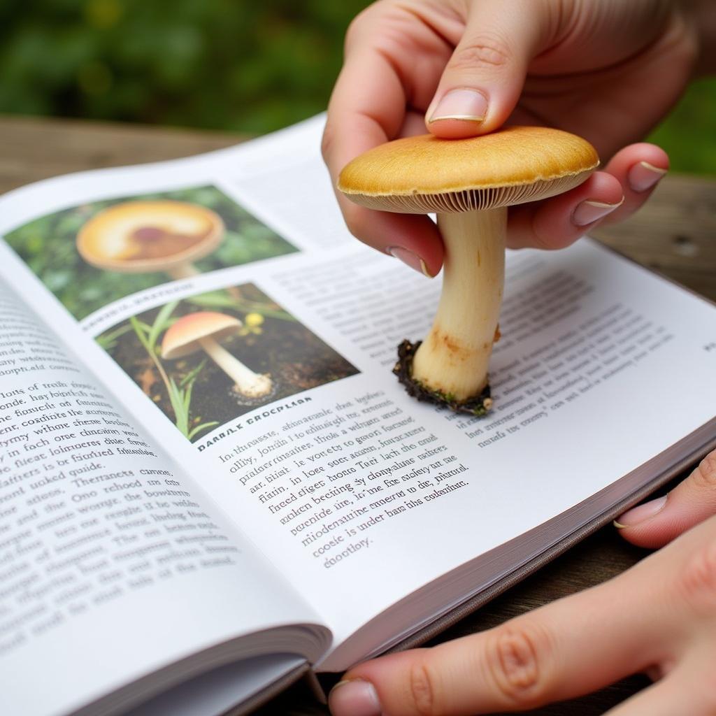 Comparing a Mushroom to the Field Guide Photo